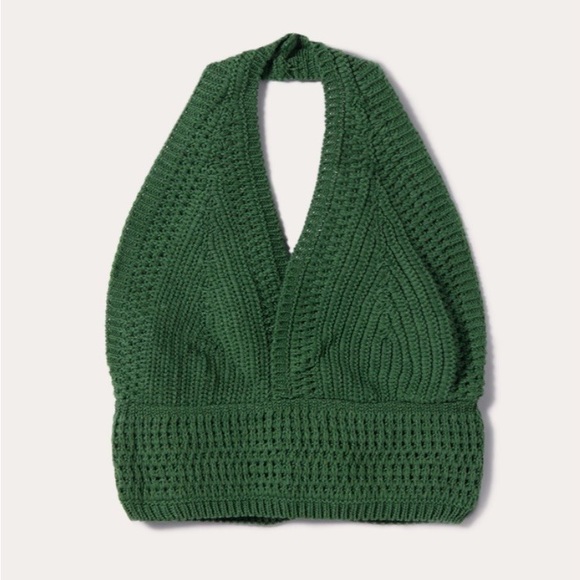 Alcott Tops - Alcott Green Cropped Crochet V-Neck Top - size UN/M